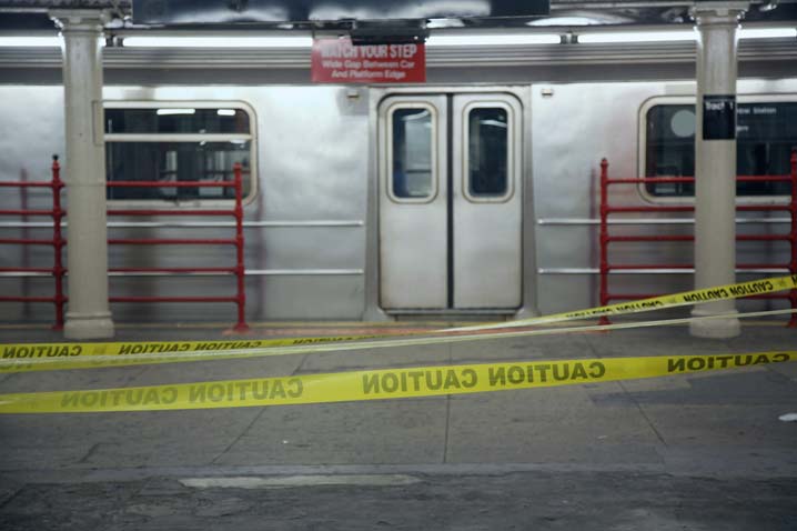 subway car with caution tape